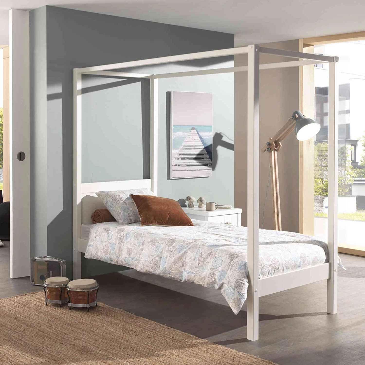 Lit Avec Cadre En Bois Blanc - Terre De Nuit 5 Lit Avec Cadre En Bois Blanc - Terre De Nuit – Image 3