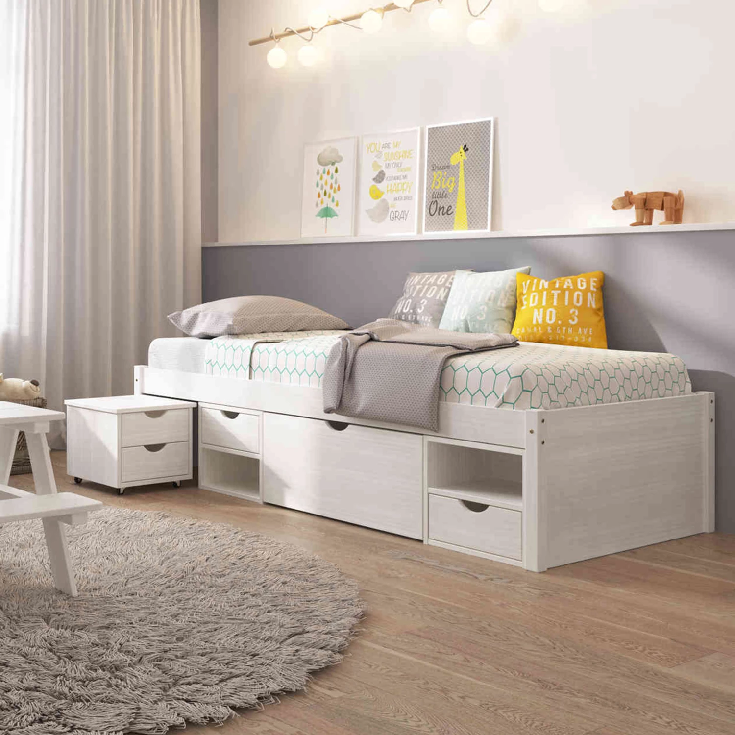 Lit Tiroirs En Bois Massif Blanc Laqué - LT12013 4 Lit Tiroirs En Bois Massif Blanc Laqué - LT12013 – Image 2