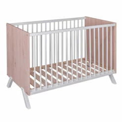 Lit Bébé En Bois Massif Style Scandinave Hêtre Et Blanc 60x120