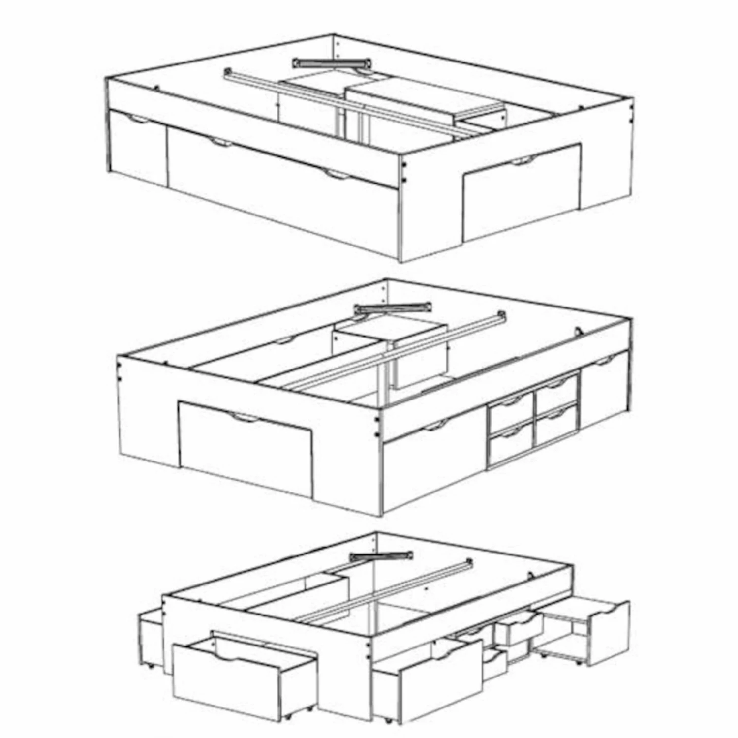 Lit Tiroirs Avec 2 Chevets En Bois Blanc - LT14014 6 Lit Tiroirs Avec 2 Chevets En Bois Blanc - LT14014 – Image 4