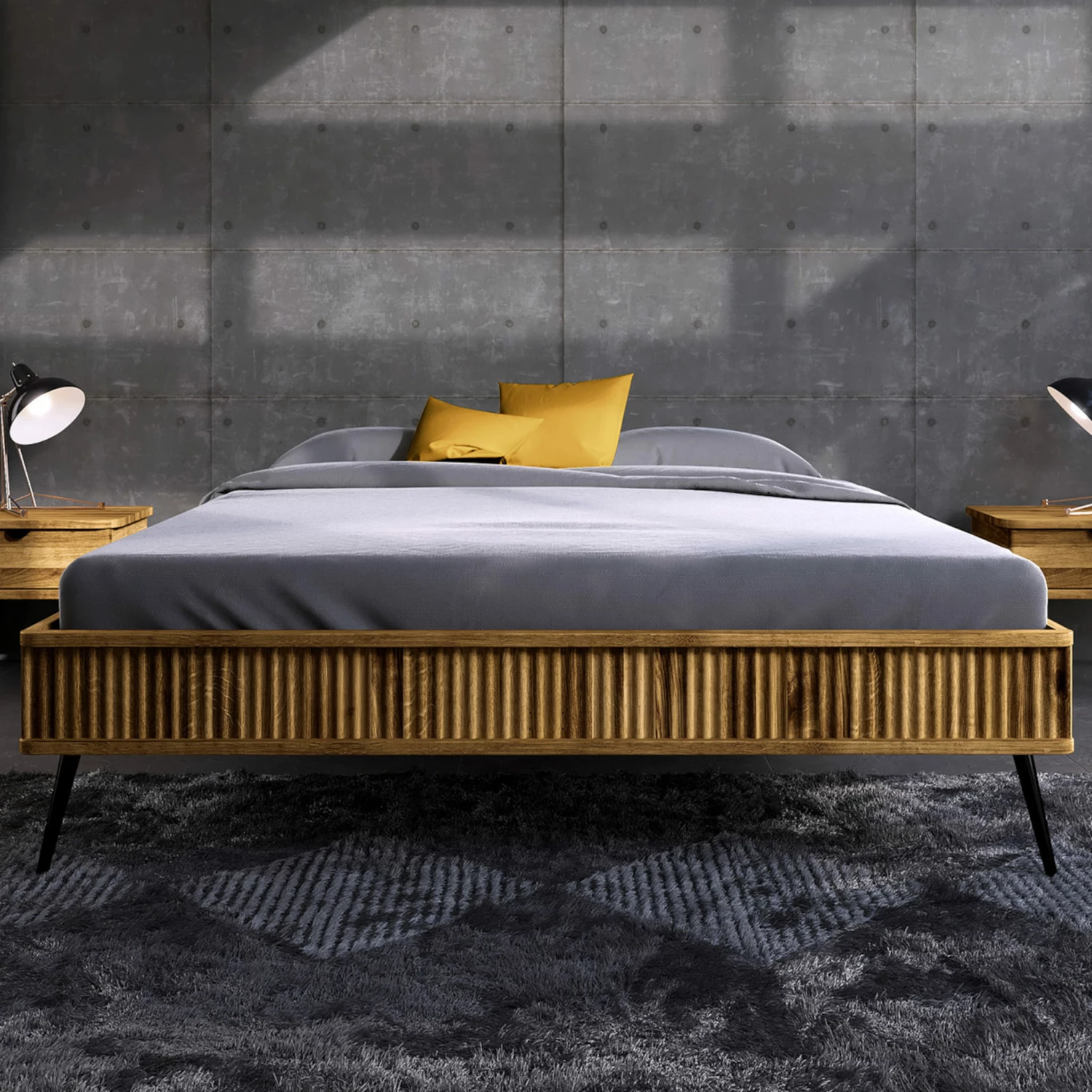 Lit En Chêne Massif Clair Avec Pieds Inclinés En Métal - LT36002 7 Lit En Chêne Massif Clair Avec Pieds Inclinés En Métal - LT36002 – Image 5