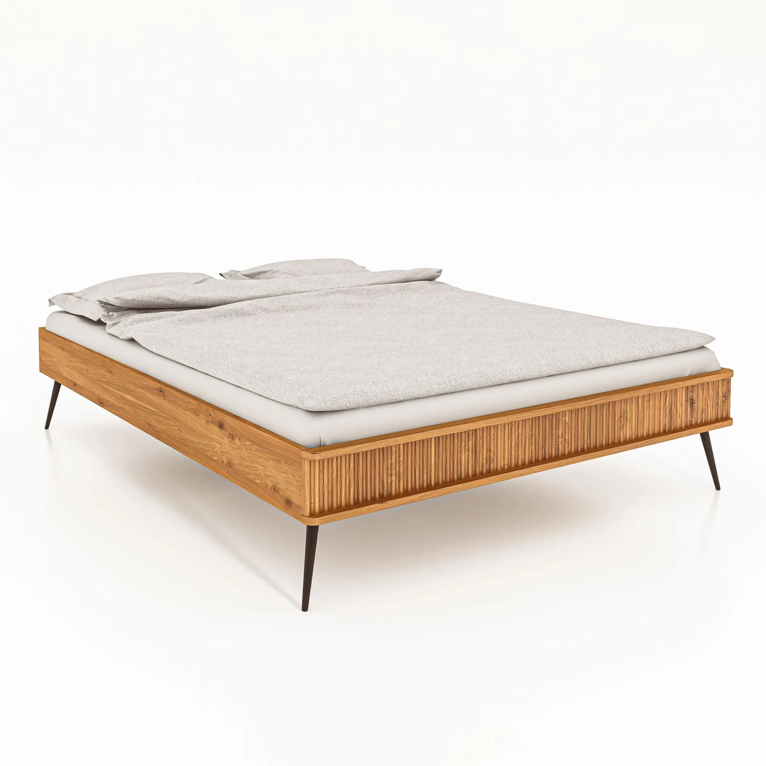 Lit En Chêne Massif Clair Avec Pieds Inclinés En Métal - LT36002 3 Lit En Chêne Massif Clair Avec Pieds Inclinés En Métal - LT36002