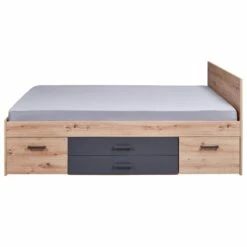 Lit Multi-rangements En Bois Imitation Chêne Et Anthracite 140x200 - LT12124 -Doublures De Lit Soldes 2024 lit loria double face fond blanc