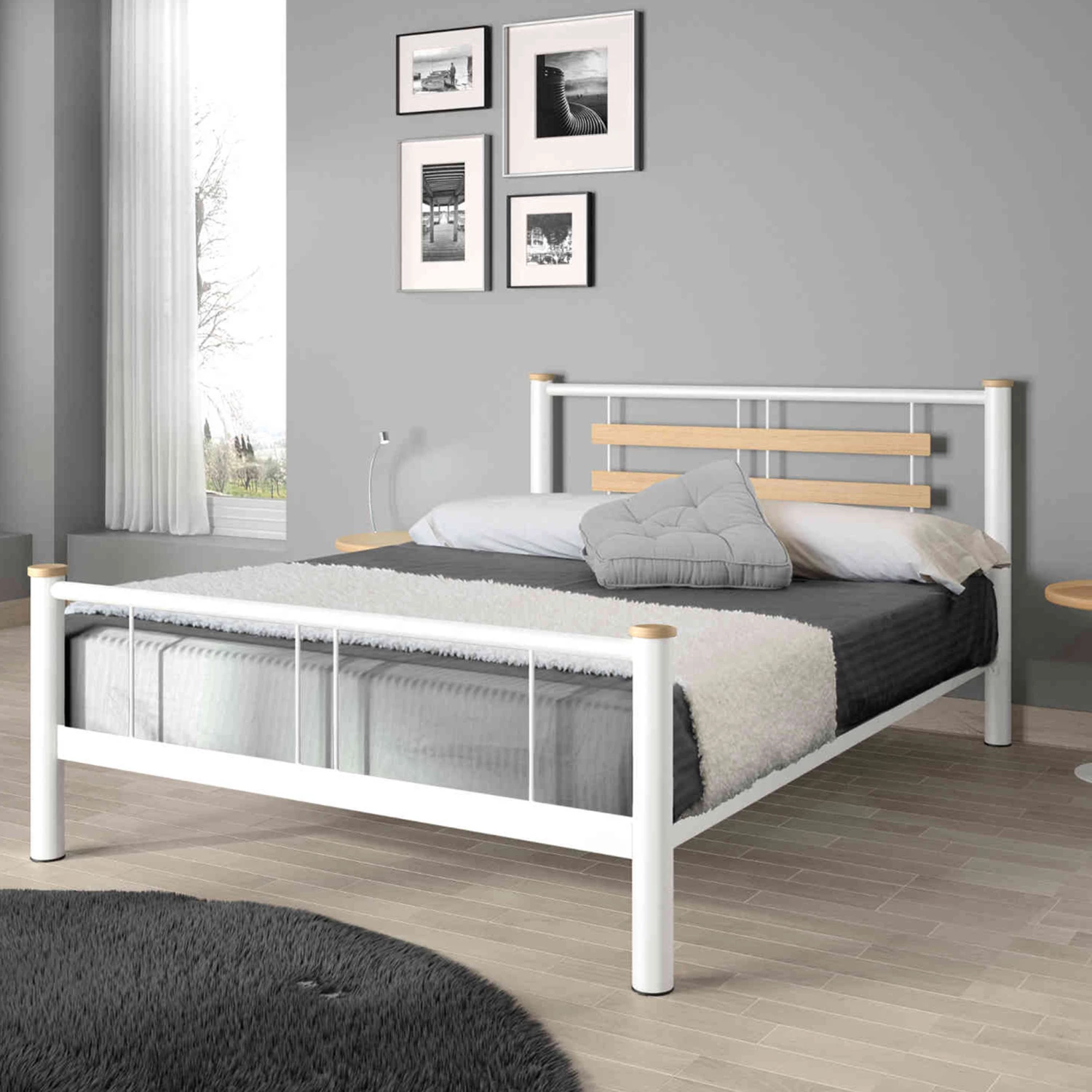 Lit En Métal Blanc Et Chêne - LT4005 3 Lit En Métal Blanc Et Chêne - LT4005