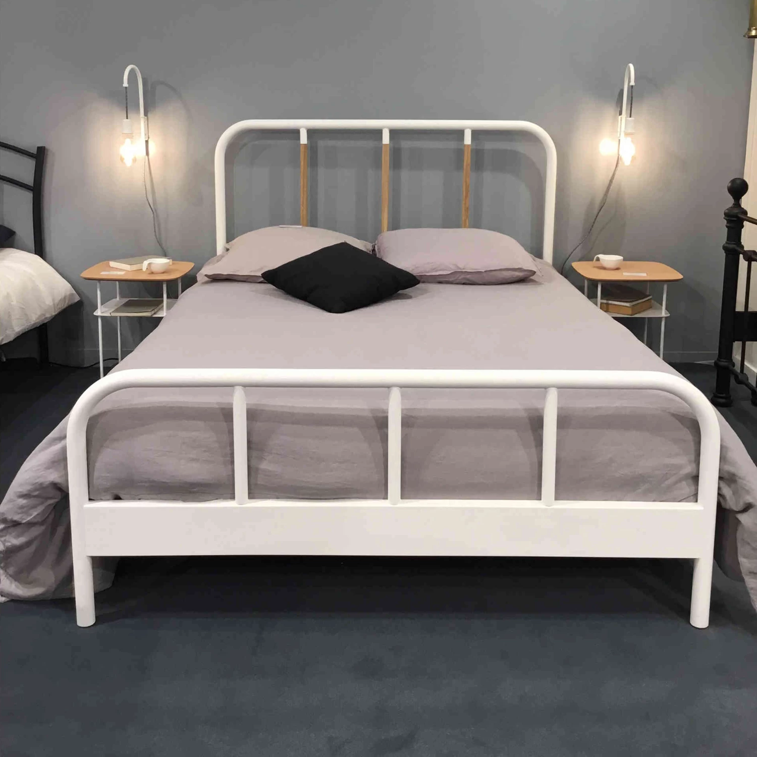 Lit En Métal Blanc Et Chêne - LT4003 3 Lit En Métal Blanc Et Chêne - LT4003