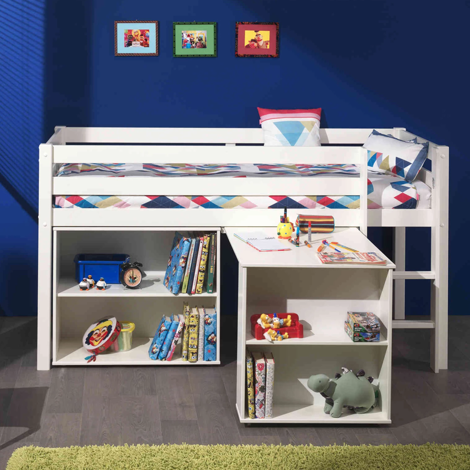 Lit Mezzanine 90x200 Blanc + Bureau + Bibliothèque - Terre De Nuit 3 Lit Mezzanine 90x200 Blanc + Bureau + Bibliothèque - Terre De Nuit