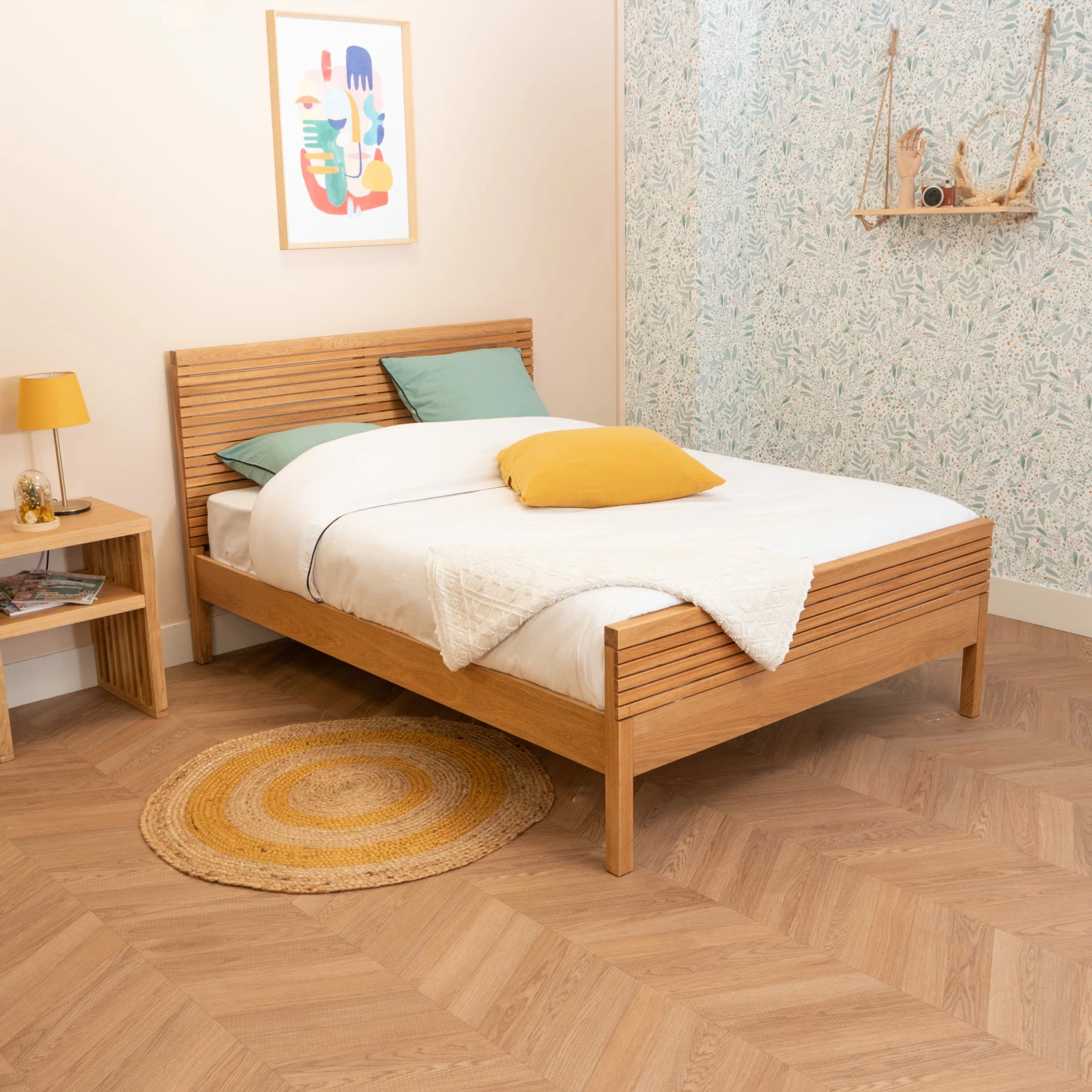 Lit à Rainures En Bois Massif Naturel - LT17012 4 Lit à Rainures En Bois Massif Naturel - LT17012 – Image 2