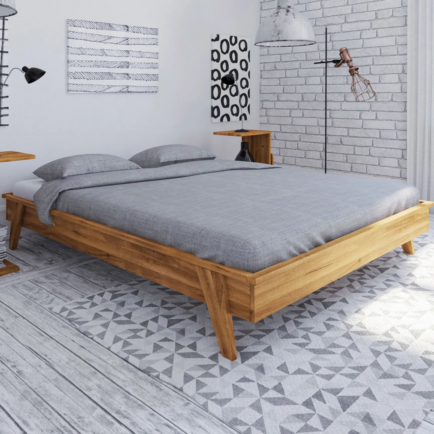 Lit Avec Pieds Inclinés En Chêne Massif Clair - LT36003 4 Lit Avec Pieds Inclinés En Chêne Massif Clair - LT36003 – Image 2