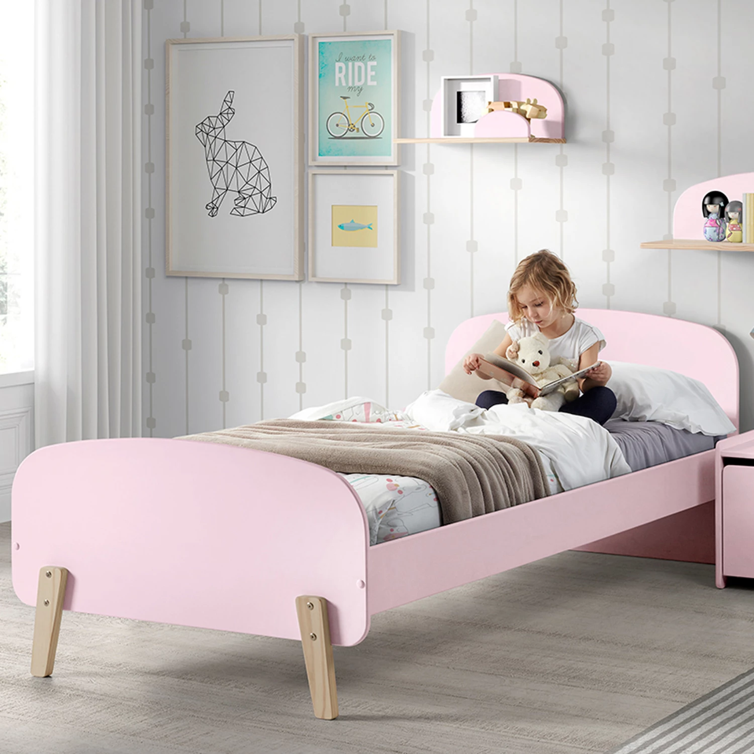Lit Enfant 90x200 Rose Avec Sommier - Terre De Nuit 4 Lit Enfant 90x200 Rose Avec Sommier - Terre De Nuit – Image 2