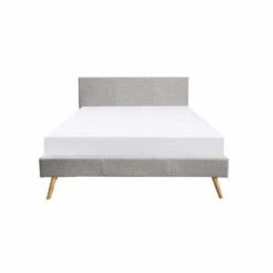 Lit En Bois Avec Tête De Lit Tissu Gris Clair - LT17020