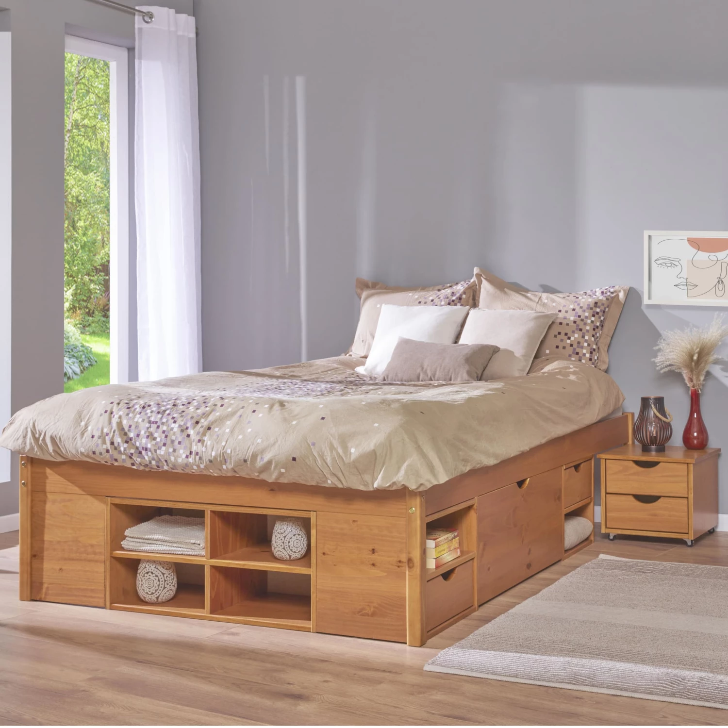 Lit Multi-rangements Avec Sommier Intégré En Pin Massif - LT12119 4 Lit Multi-rangements Avec Sommier Intégré En Pin Massif - LT12119 – Image 2