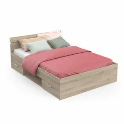 Lit Tiroir Avec Niche De Rangement En Bois Imitation Chêne Kronberg - LT202