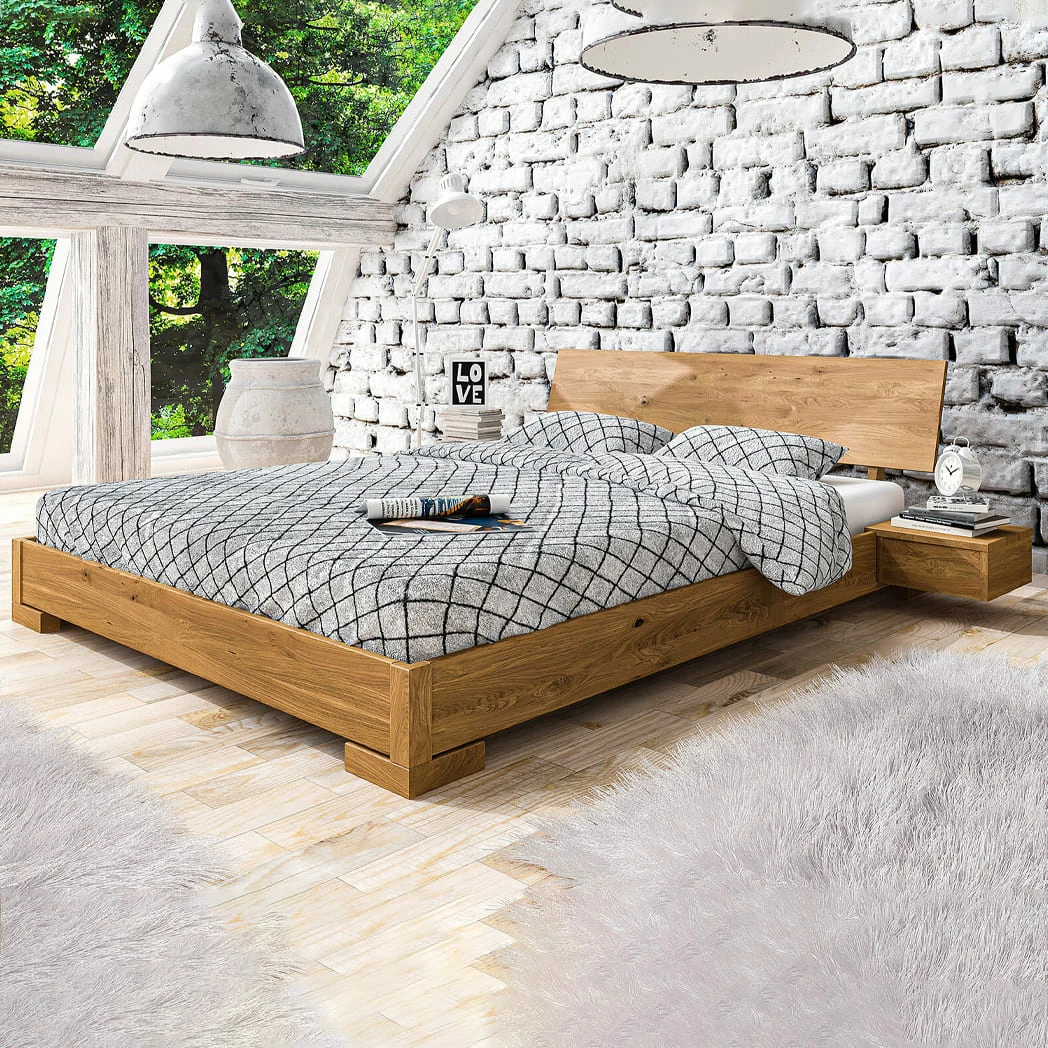 Lit Avec Tête De Lit Intégrée Et 2 Chevets En Chêne Massif Clair - LT36008 4 Lit Avec Tête De Lit Intégrée Et 2 Chevets En Chêne Massif Clair - LT36008 – Image 2