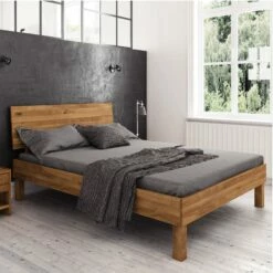 Lit Avec Pieds Carrés Et Tête De Lit En Chêne Massif Clair - LT36004 9 Lit Avec Pieds Carrés Et Tête De Lit En Chêne Massif Clair - LT36004 -Doublures De Lit Soldes 2024 lit vigo profil ambiance