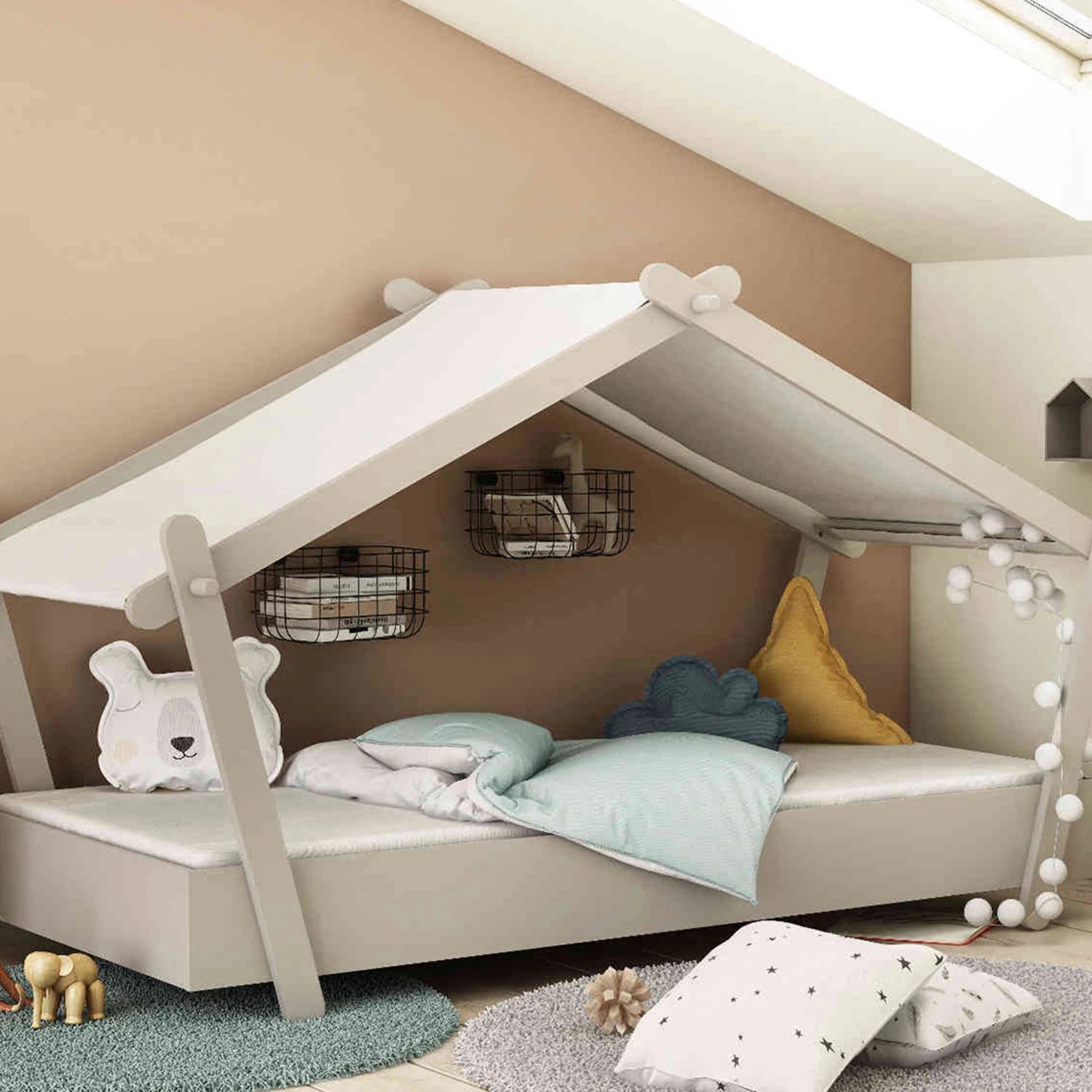 Lit Enfant Cabane 90x200 En Bois Gris Clair - LI170 3 Lit Enfant Cabane 90x200 En Bois Gris Clair - LI170