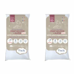 Lot De 2 Draps Housses Bébé + Alèses 2 En 1 Coton Imperméable Blanc