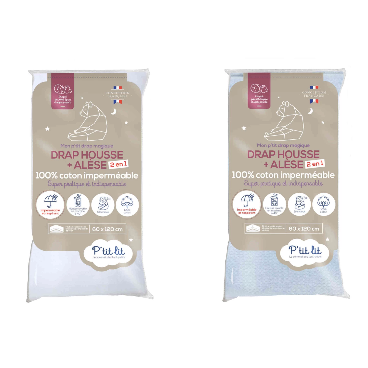 Lot De 2 Draps Housses Bébé + Alèses 2 En 1 Coton Imperméable Blanc Et Gris 3 Lot De 2 Draps Housses Bébé + Alèses 2 En 1 Coton Imperméable Blanc Et Gris