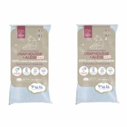 Lot De 2 Draps Housses Bébé + Alèses 2 En 1 Coton Imperméable Gris
