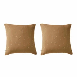 Lot De 2 Taies D'oreillers à Pois Brodés Double Gaze De Coton 24 Lot De 2 Taies D'oreillers à Pois Brodés Double Gaze De Coton -Doublures De Lit Soldes 2024 lot taie oreiller chic marron fond blanc