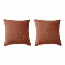 Lot De 2 Taies D'oreillers à Pois Brodés Double Gaze De Coton 25 Lot De 2 Taies D'oreillers à Pois Brodés Double Gaze De Coton -Doublures De Lit Soldes 2024 lot taie oreiller chic orange fond blanc