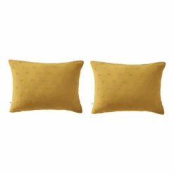 Lot De 2 Taies D'oreillers Brodées Double Gaze De Coton 32 Lot De 2 Taies D'oreillers Brodées Double Gaze De Coton -Doublures De Lit Soldes 2024 lot taie oreiller rectangle boho jaune fond blanc