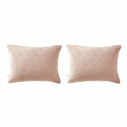 Lot De 2 Taies D'oreillers Brodées Double Gaze De Coton 37 Lot De 2 Taies D'oreillers Brodées Double Gaze De Coton -Doublures De Lit Soldes 2024 lot taie oreiller rectangle boho rose fond blanc