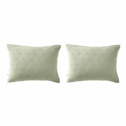Lot De 2 Taies D'oreillers Brodées Double Gaze De Coton 38 Lot De 2 Taies D'oreillers Brodées Double Gaze De Coton -Doublures De Lit Soldes 2024 lot taie oreiller rectangle boho vert fond blanc