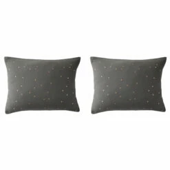 Lot De 2 Taies D'oreillers à Pois Brodés Double Gaze De Coton 35 Lot De 2 Taies D'oreillers à Pois Brodés Double Gaze De Coton -Doublures De Lit Soldes 2024 lot taie oreiller rectangle chic anthra fond blanc