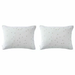 Lot De 2 Taies D'oreillers à Pois Brodés Double Gaze De Coton 26 Lot De 2 Taies D'oreillers à Pois Brodés Double Gaze De Coton -Doublures De Lit Soldes 2024 lot taie oreiller rectangle chic blanc fond blanc