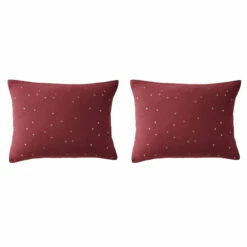Lot De 2 Taies D'oreillers à Pois Brodés Double Gaze De Coton 36 Lot De 2 Taies D'oreillers à Pois Brodés Double Gaze De Coton -Doublures De Lit Soldes 2024 lot taie oreiller rectangle chic bordeaux fond blanc