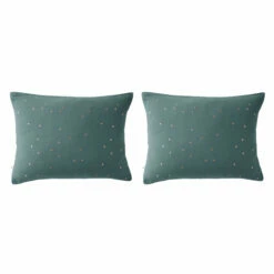 Lot De 2 Taies D'oreillers à Pois Brodés Double Gaze De Coton 37 Lot De 2 Taies D'oreillers à Pois Brodés Double Gaze De Coton -Doublures De Lit Soldes 2024 lot taie oreiller rectangle chic canard fond blanc