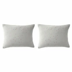 Lot De 2 Taies D'oreillers à Pois Brodés Double Gaze De Coton 38 Lot De 2 Taies D'oreillers à Pois Brodés Double Gaze De Coton -Doublures De Lit Soldes 2024 lot taie oreiller rectangle chic gris fond blanc