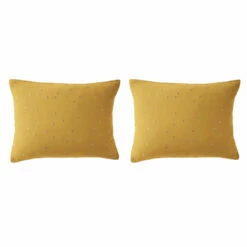 Lot De 2 Taies D'oreillers à Pois Brodés Double Gaze De Coton 39 Lot De 2 Taies D'oreillers à Pois Brodés Double Gaze De Coton -Doublures De Lit Soldes 2024 lot taie oreiller rectangle chic jaune fond blanc