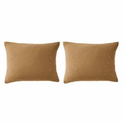 Lot De 2 Taies D'oreillers à Pois Brodés Double Gaze De Coton 40 Lot De 2 Taies D'oreillers à Pois Brodés Double Gaze De Coton -Doublures De Lit Soldes 2024 lot taie oreiller rectangle chic marron fond blanc