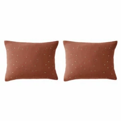 Lot De 2 Taies D'oreillers à Pois Brodés Double Gaze De Coton 41 Lot De 2 Taies D'oreillers à Pois Brodés Double Gaze De Coton -Doublures De Lit Soldes 2024 lot taie oreiller rectangle chic orange fond blanc