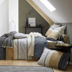 Parure De Lit Percale Marlow Acier - Tradilinge