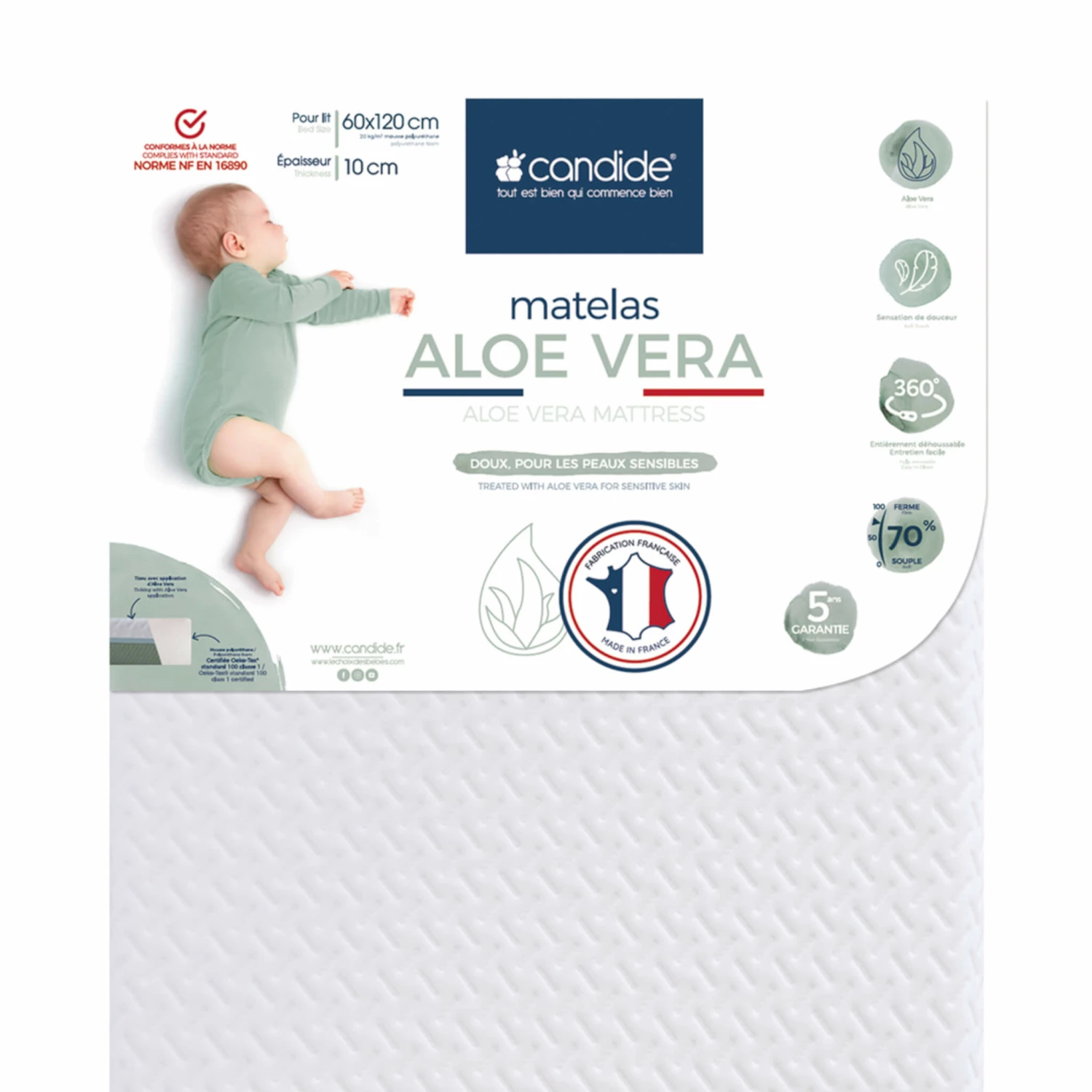 Candide Matelas Bébé Déhoussable ALOE VERA 5 Candide Matelas Bébé Déhoussable ALOE VERA – Image 3