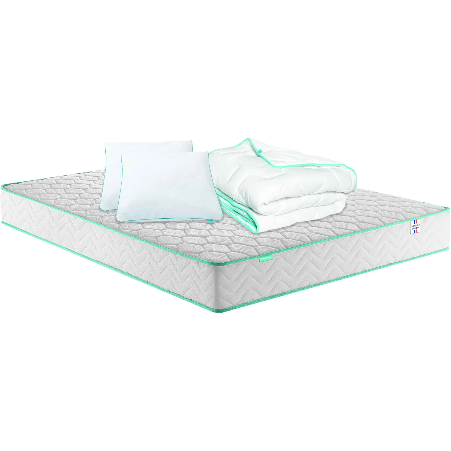 Matelas Merinos Ressorts Ensachés ENJOY + Couette Et Oreillers