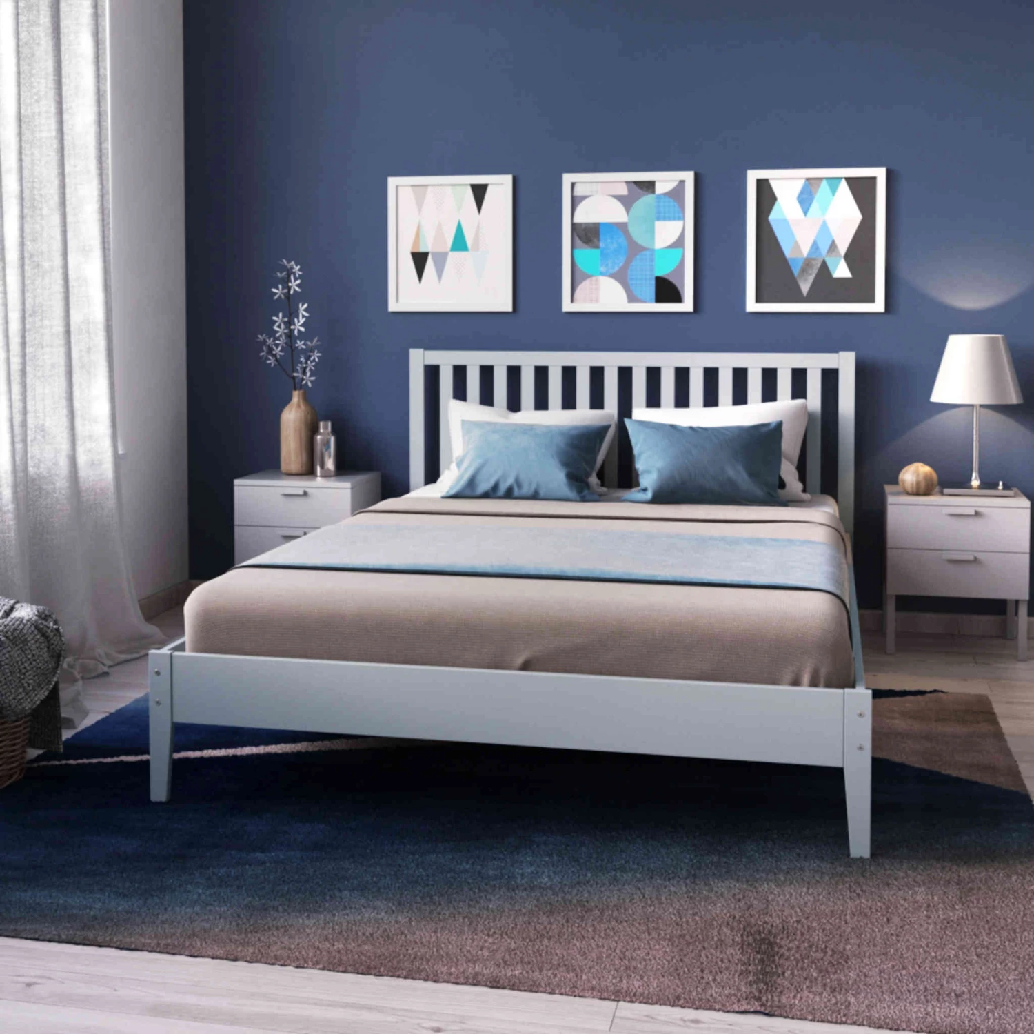 Lit Avec Tête De Lit En Bois Gris - LT14008 3 Lit Avec Tête De Lit En Bois Gris - LT14008