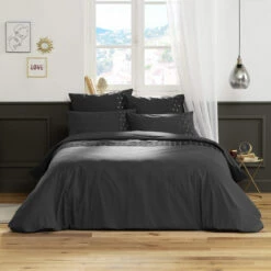 Parure De Lit Brodée Plis Religieuses Anthracite