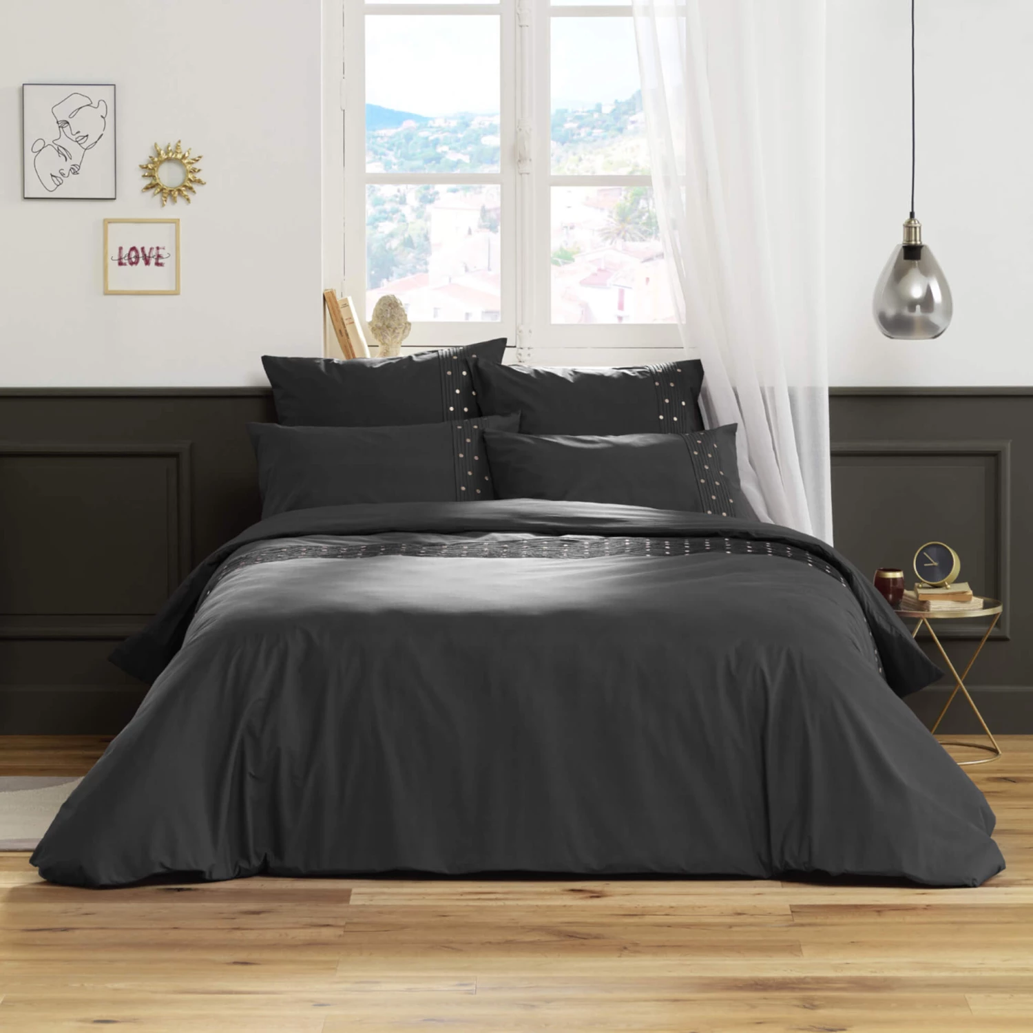 Parure De Lit Brodée Plis Religieuses Anthracite 3 Parure De Lit Brodée Plis Religieuses Anthracite