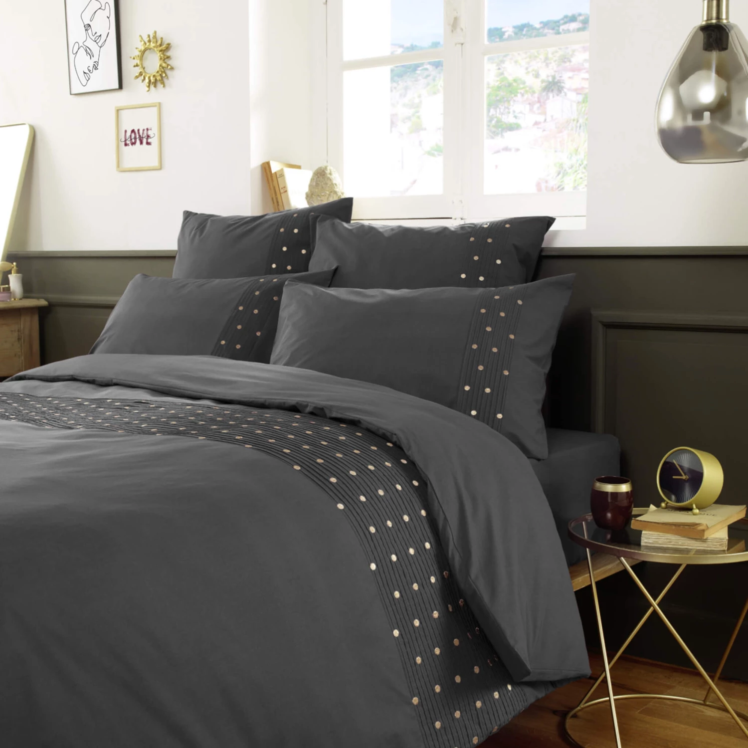 Housse De Couette Brodée Plis Religieuses Anthracite 4 Housse De Couette Brodée Plis Religieuses Anthracite – Image 2