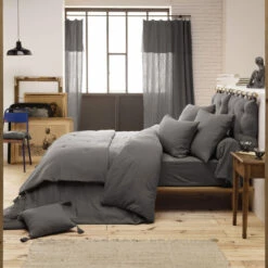 Parure De Lit Double Gaze De Coton Gris Anthracite 7 Parure De Lit Double Gaze De Coton Gris Anthracite -Doublures De Lit Soldes 2024 parure anthracite 2