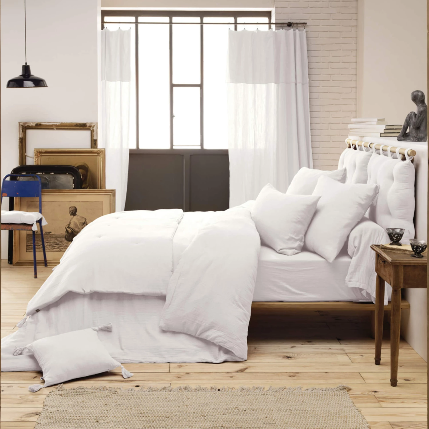 Parure De Lit Double Gaze De Coton Blanc 4 Parure De Lit Double Gaze De Coton Blanc – Image 2