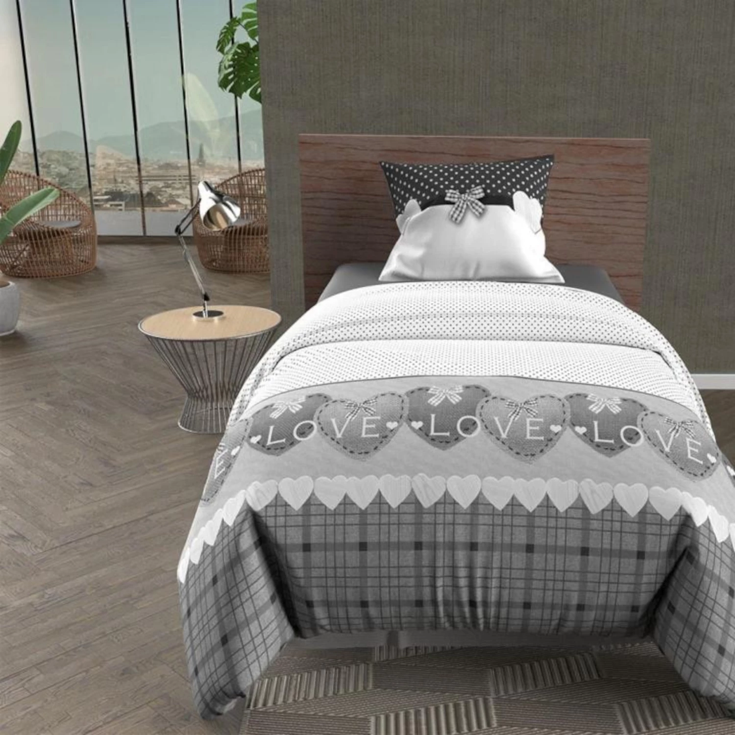 Parure De Lit Love Gris 4 Parure De Lit Love Gris – Image 2