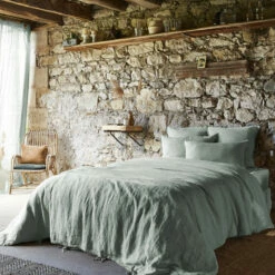 Parure De Lit Lin Lavé -Doublures De Lit Soldes 2024 parure de lit soline vert ambiance 1 2