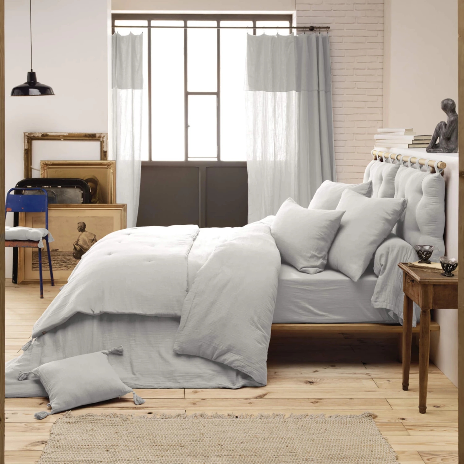 Parure De Lit Double Gaze De Coton Gris 4 Parure De Lit Double Gaze De Coton Gris – Image 2