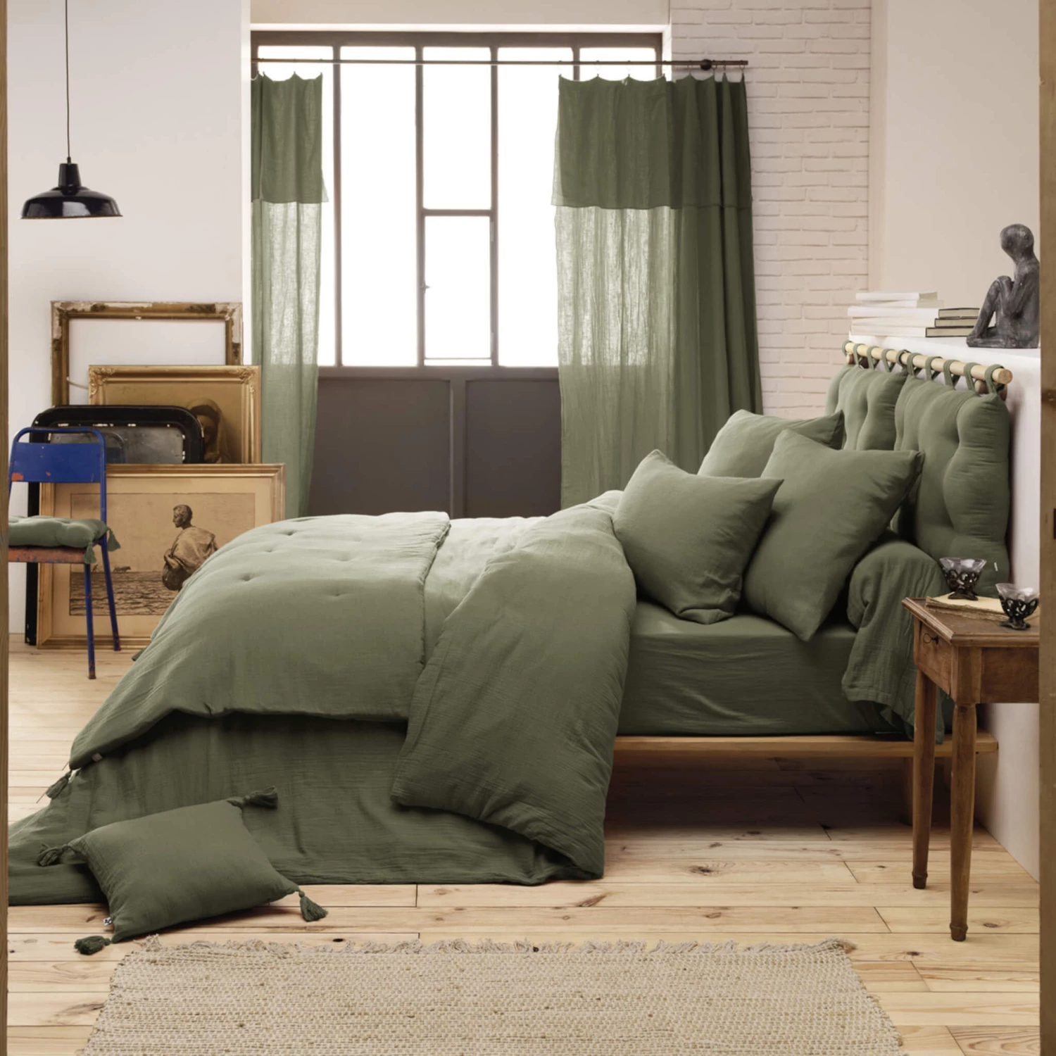 Parure De Lit Double Gaze De Coton Kaki 4 Parure De Lit Double Gaze De Coton Kaki – Image 2