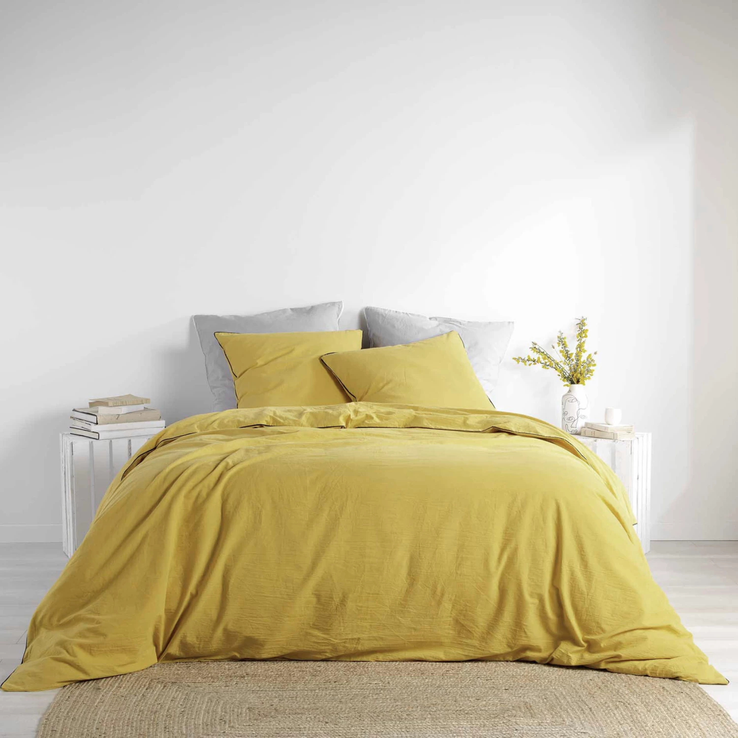 Parure De Lit Coton Lavé Linette Jaune 3 Parure De Lit Coton Lavé Linette Jaune