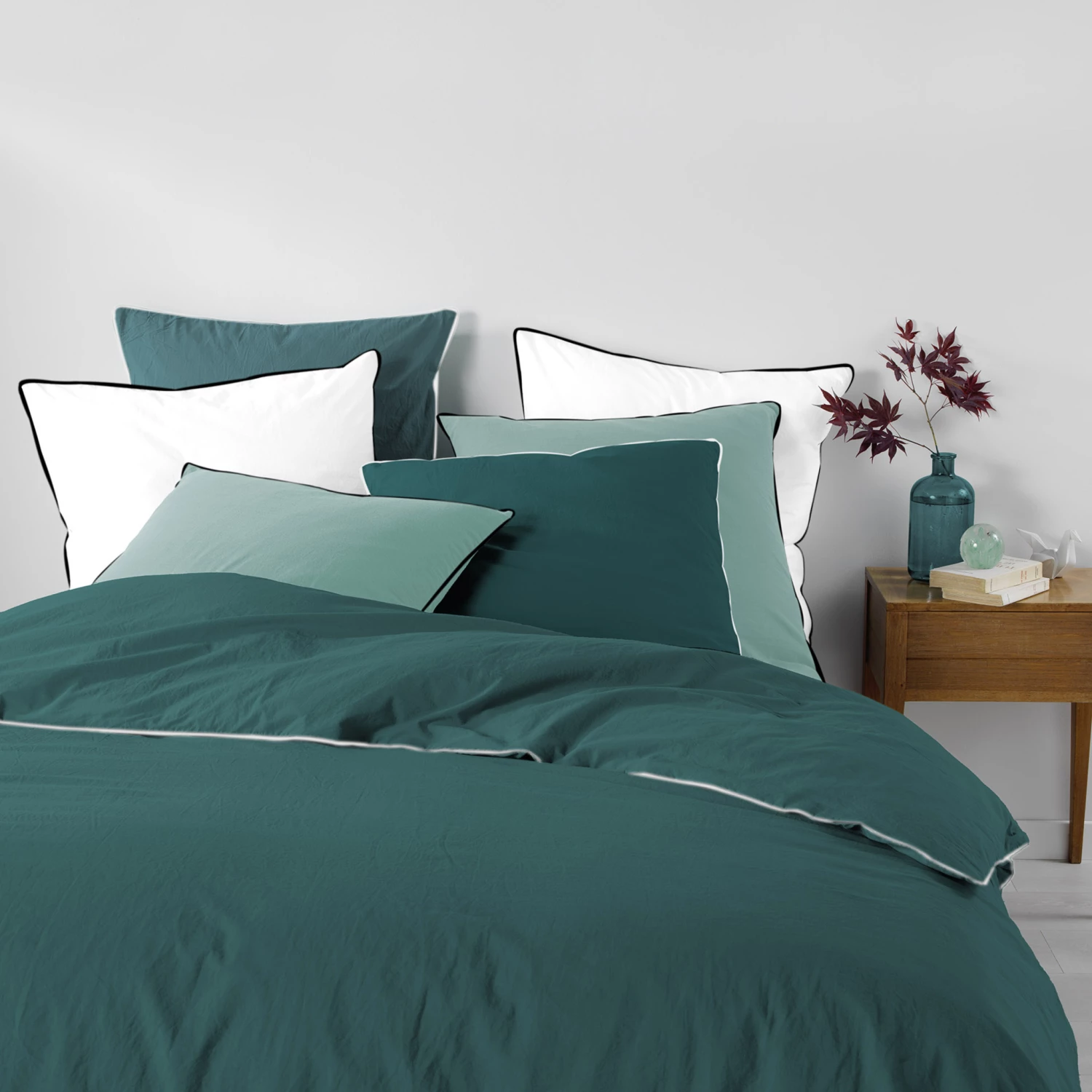 Parure De Lit Coton Lavé Linette Pétrole 6 Parure De Lit Coton Lavé Linette Pétrole – Image 4